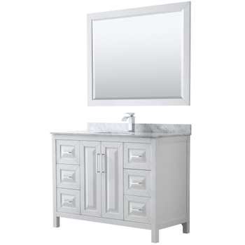 Daria 48 Inch Single Bathroom Vanity In White, White Carrara Marble Countertop, Undermount Square Sink, And 46 Inch Mirror