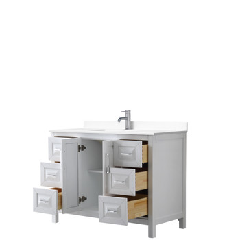 Daria 48 Inch Single Bathroom Vanity In White, White Cultured Marble Countertop, Undermount Square Sink, No Mirror