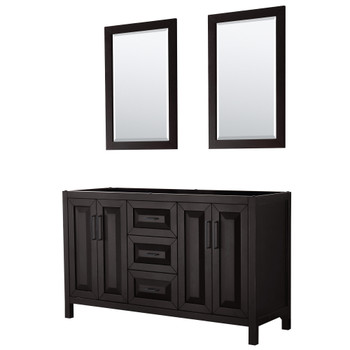 Daria 60 Inch Double Bathroom Vanity In Dark Espresso, No Countertop, No Sink, Matte Black Trim, 24 Inch Mirrors