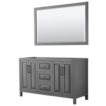 Daria 60 Inch Double Bathroom Vanity In Dark Gray, No Countertop, No Sink, Matte Black Trim, 58 Inch Mirror