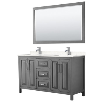 Daria 60 Inch Double Bathroom Vanity In Dark Gray, Carrara Cultured Marble Countertop, Undermount Square Sinks, 58 Inch Mirror