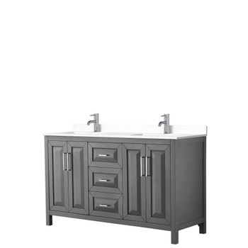 Daria 60 Inch Double Bathroom Vanity In Dark Gray, White Cultured Marble Countertop, Undermount Square Sinks, No Mirror