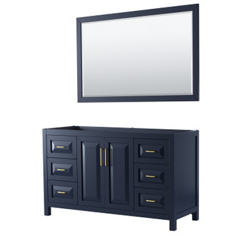 Daria 60 Inch Single Bathroom Vanity In Dark Blue, No Countertop, No Sink, 58 Inch Mirror