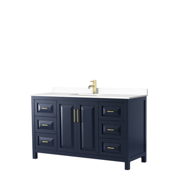 Daria 60 Inch Single Bathroom Vanity In Dark Blue, White Cultured Marble Countertop, Undermount Square Sink, No Mirror