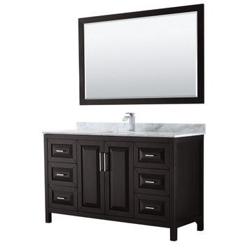 Daria 60 Inch Single Bathroom Vanity In Dark Espresso, White Carrara Marble Countertop, Undermount Square Sink, And 58 Inch Mirror
