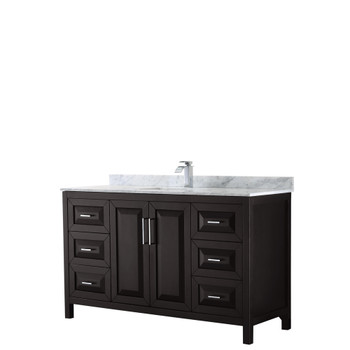 Daria 60 Inch Single Bathroom Vanity In Dark Espresso, White Carrara Marble Countertop, Undermount Square Sink, And No Mirror