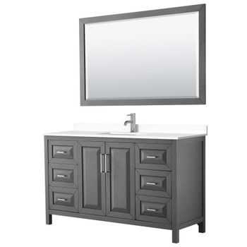 Daria 60 Inch Single Bathroom Vanity In Dark Gray, White Cultured Marble Countertop, Undermount Square Sink, 58 Inch Mirror