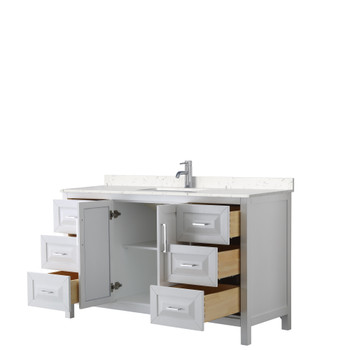 Daria 60 Inch Single Bathroom Vanity In White, Carrara Cultured Marble Countertop, Undermount Square Sink, No Mirror