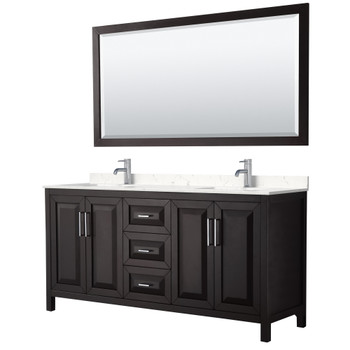 Daria 72 Inch Double Bathroom Vanity In Dark Espresso, Carrara Cultured Marble Countertop, Undermount Square Sinks, 70 Inch Mirror