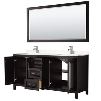 Daria 72 Inch Double Bathroom Vanity In Dark Espresso, Carrara Cultured Marble Countertop, Undermount Square Sinks, 70 Inch Mirror