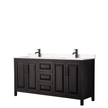 Daria 72 Inch Double Bathroom Vanity In Dark Espresso, Carrara Cultured Marble Countertop, Undermount Square Sinks, Matte Black Trim