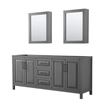 Daria 80 Inch Double Bathroom Vanity In Dark Gray, No Countertop, No Sink, Matte Black Trim, Medicine Cabinets