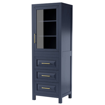 Daria Linen Tower In Dark Blue With Shelved Cabinet Storage And 3 Drawers