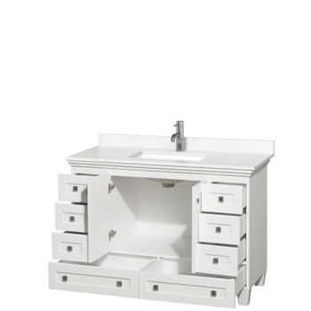 Acclaim 48 Inch Single Bathroom Vanity In White, Carrara Cultured Marble Countertop, Undermount Square Sink, No Mirror