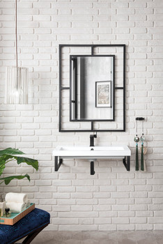 Two Boston 15 1/4" Wall Brackets, Matte Black W/31.5" White Glossy Composite Countertop