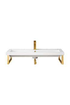 Two Boston 15 1/4" Wall Brackets, Radiant Gold W/39.5" White Glossy Composite Countertop