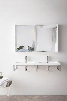 Three Boston 18" Wall Brackets, Brushed Nickel W/47" White Glossy Composite Countertop