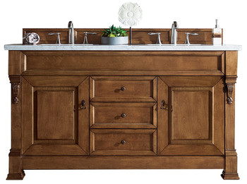 Brookfield 60" Double Vanity, Country Oak W/ 3 Cm Arctic Fall Solid Surface Top