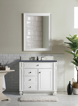 Bristol 36" Single Vanity, Bright White, W/ 3 Cm Charcoal Soapstone Quartz Top