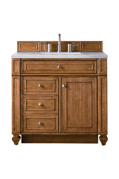Bristol 36" Single Vanity, Saddle Brown, W/ 3 Cm Arctic Fall Solid Surface Top
