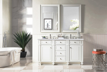 Bristol 60" Double Vanity, Bright White, W/ 3 Cm Arctic Fall Solid Surface Top