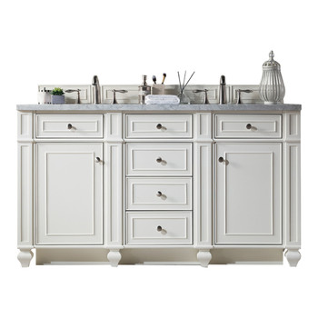 Bristol 60" Double Vanity, Bright White, W/ 3 Cm Carrara Marble Top