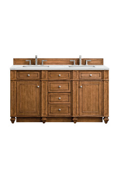 Bristol 60" Double Vanity, Saddle Brown, W/ 3 Cm Ethereal Noctis Quartz Top