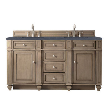 Bristol 60" Double Vanity, Whitewashed Walnut, W/ 3 Cm Charcoal Soapstone Quartz Top
