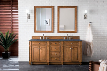 Bristol 72" Double Vanity, Saddle Brown, W/ 3 Cm Charcoal Soapstone Quartz Top