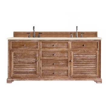 Savannah 72" Double Vanity Cabinet, Driftwood, W/ 3 Cm Eternal Marfil Quartz Top