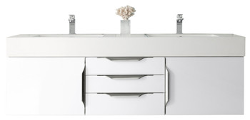 Mercer Island 59" Double Vanity, Glossy White W/ Glossy White Composite Top