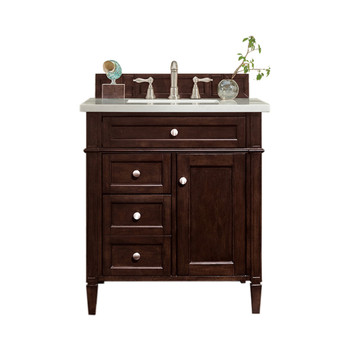 Brittany 30" Single Vanity, Burnished Mahogany, W/ 3 Cm Eternal Jasmine Pearl Quartz Top