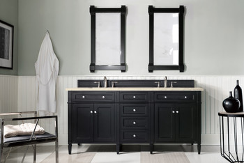 Brittany 72" Black Onyx Double Vanity W/ 3 Cm Eternal Marfil Quartz Top