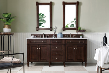 Brittany 72" Burnished Mahogany Double Vanity W/ 3 Cm Arctic Fall Solid Surface Top