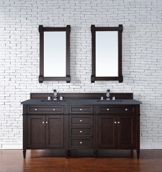 Brittany 72" Burnished Mahogany Double Vanity W/ 3 Cm Charcoal Soapstone Quartz Top