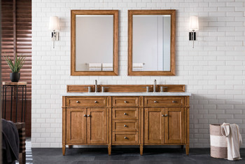 Brittany 72" Saddle Brown Double Vanity W/ 3 Cm Carrara Marble Top