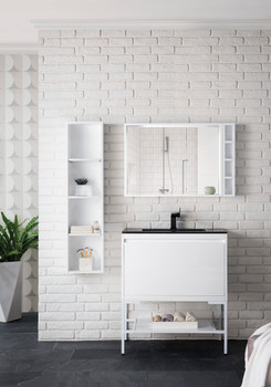 Milan 31.5" Single Vanity Cabinet, Glossy White, Glossy White Metal Base (no Top)