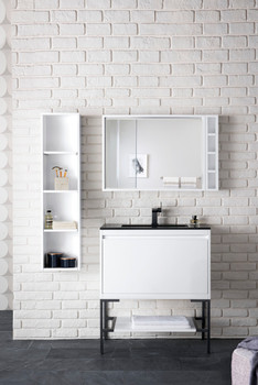 Milan 31.5" Single Vanity Cabinet, Glossy White, Matte Black Metal Base (no Top)