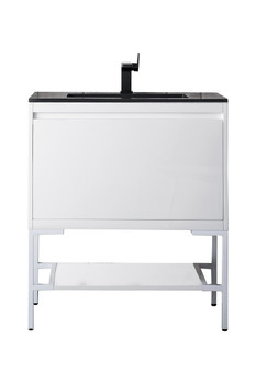 Milan 31.5" Single Vanity Cabinet, Glossy White, Glossy White W/charcoal Black Composite Top