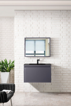 Milan 31.5" Single Vanity Cabinet, Modern Grey Glossy W/charcoal Black Composite Top