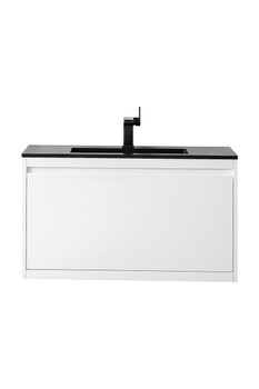 Milan 35.4" Single Vanity Cabinet, Glossy White W/charcoal Black Composite Top
