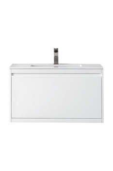 Milan 35.4" Single Vanity Cabinet, Glossy White W/glossy White Composite Top