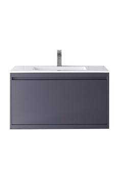Milan 35.4" Single Vanity Cabinet, Modern Grey Glossy W/glossy White Composite Top