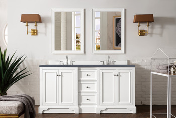De Soto 72" Double Vanity, Bright White W/ 3 Cm Charcoal Soapstone Quartz Top