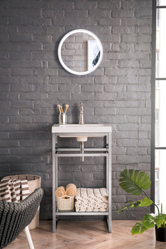 Boston 20" Stainless Steel Sink Console, Brushed Nickel W/ White Glossy Composite Countertop