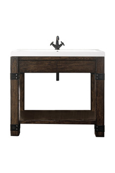 Brooklyn 39.5" Wooden Sink Console, Rustic Ash W/ White Glossy Composite Countertop