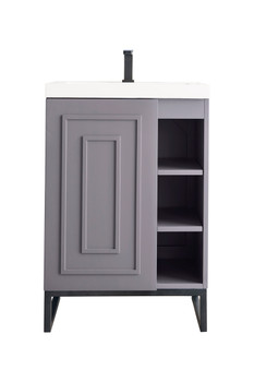 Alicante' 24" Single Vanity Cabinet, Grey Smoke, Matte Black W/white Glossy Composite Countertop