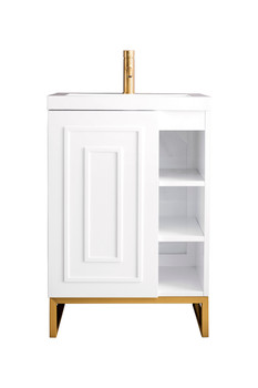 Alicante' 24" Single Vanity Cabinet, Glossy White, Radiant Gold W/white Glossy Composite Countertop