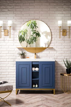 Alicante' 39.5" Single Vanity Cabinet, Azure Blue, Radiant Gold W/white Glossy Composite Countertop