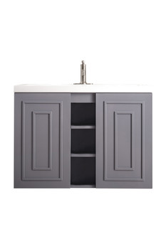 Alicante' 39.5" Single Vanity Cabinet, Grey Smoke W/ White Glossy Composite Countertop